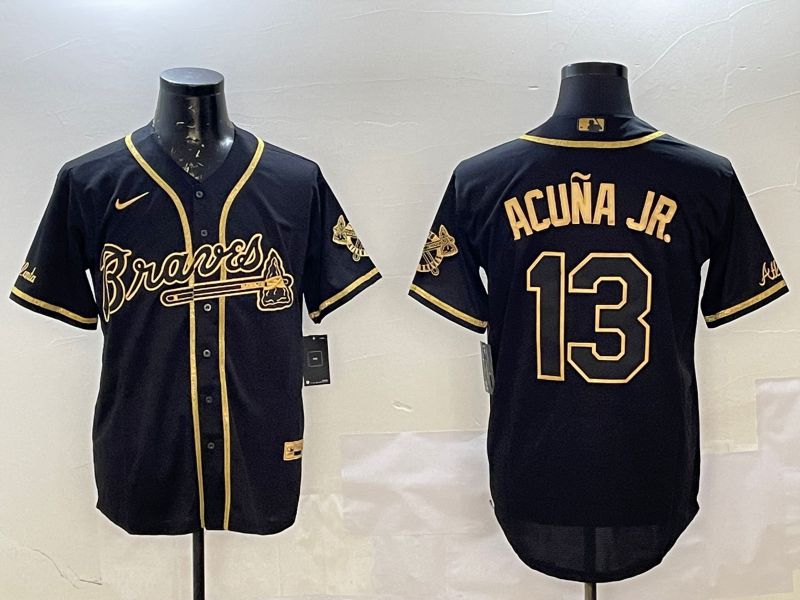 Men Atlanta Braves 13 Acuna jr Black Gold Game Nike 2025 MLB Jersey style 5053
